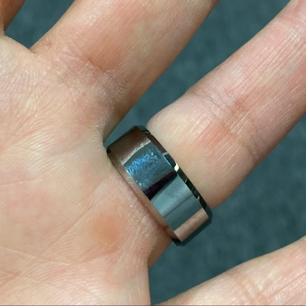 Tungsten Wedding Band Beveled Edges Comfort fit